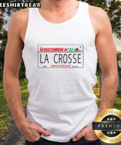 Hot Wisconsin La Crosse tank top featuring Americas Real Live GTA Server design and license plate number.