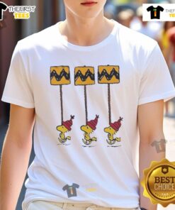 Alt Text: Funny Charlie Brown T-Shirt featuring Hot Woodstock Peanuts design in yellow and black for Christmas celebrations.