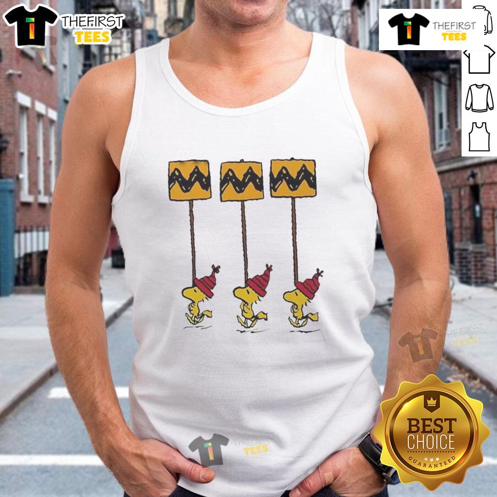 Hot Woodstock Peanuts Funny Christmas Details Yellow Black Charlie Brown Tank Top Funny Christmas Hot Woodstock Peanuts tank top featuring yellow and black Charlie Brown design for festive holiday style.