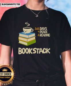 Alt Text: Cute coffee book stack featuring '365 Days of Peace' with a stylish ladies tee for reading enthusiasts.