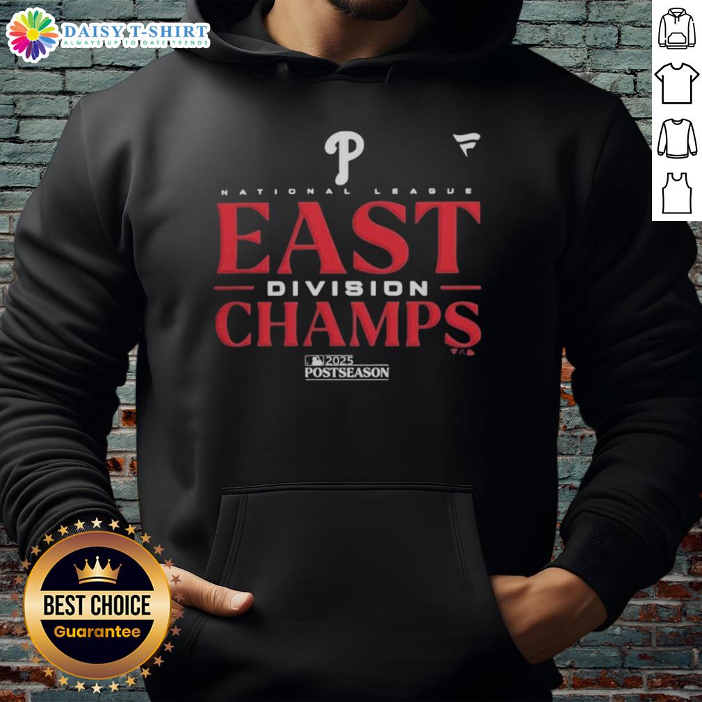Nice 2025 MLB Postseason Philadelphia Phillies NL East Division Champions Hoodie Alt Text: Philadelphia Phillies NL East Division Champions Hoodie for the 2025 MLB Postseason, featuring team colors and logo.
