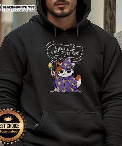 Antisocial cat hoodie with 'Nice-A-Spell-A-Day-Keeps-Idiots-Away' slogan, perfect for cat lovers and introverts.