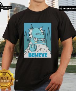 Nice Abominable Snowman Believe T-Shirt featuring a cheerful snowman design, perfect for winter fashion and holiday spirit.