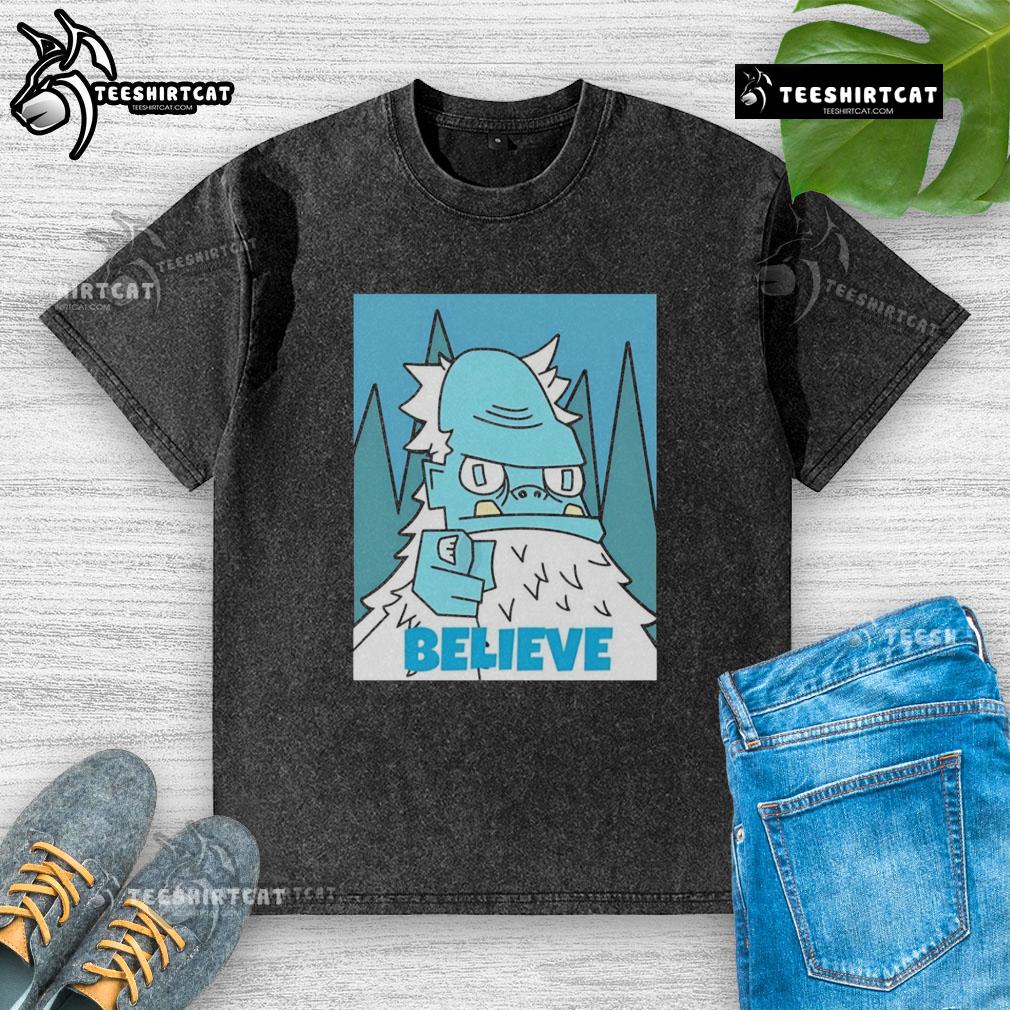Nice Abominable Snowman Believe Washed T Shirt Nice Abominable Snowman Believe washed t-shirt featuring a playful snowman graphic and vibrant colors.