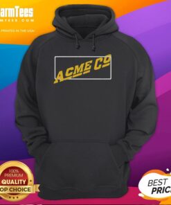 Vintage Acme Co hoodie displayed on a wooden background, showcasing its retro design and comfortable fit.