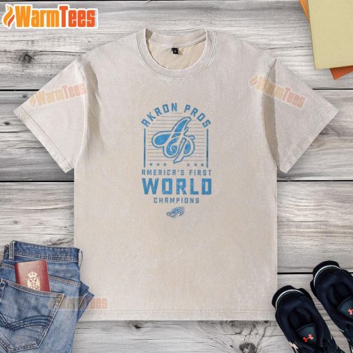 Nice Akron Pros America's First World Champions washed t-shirt featuring vintage design and bold team graphics.