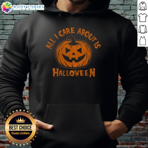 Cozy Nice All I Care About Is Halloween Pumpkin Hoodie in vibrant orange, perfect for festive fall celebrations.