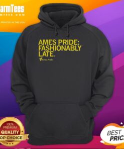 Nice Ames Pride Fashionably Late Hoodie featuring vibrant colors and a stylish design celebrating LGBTQ+ pride.