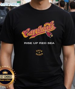 Nice Arizona Cardinals Born X Raised Rise Up Red Sea T-Shirt featuring bold team graphics in vibrant red for fans.