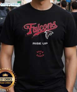 Nice Atlanta Falcons Born X Raised Rise Up T-Shirt displayed on a wooden background, perfect for fans and casual wear.