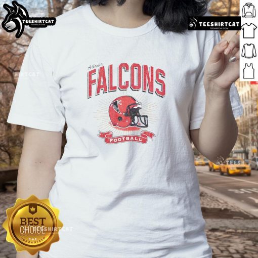 Alt Text: Vintage distressed Atlanta Falcons football helmet graphic on a stylish ladies tee, perfect for fans and casual wear.