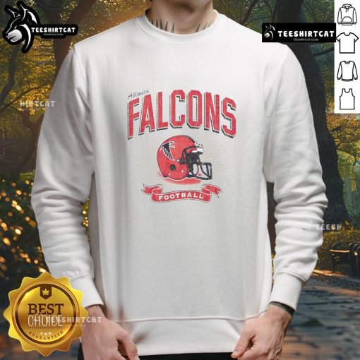 Alt Text: Distressed vintage sweatshirt featuring a Nice Atlanta Falcons football helmet design, perfect for fans.