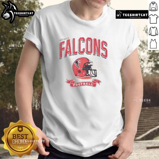 Distressed vintage Atlanta Falcons football helmet graphic on a stylish t-shirt, perfect for fans and collectors.