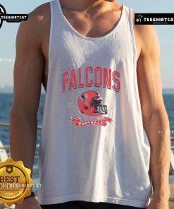 Alt Text: Vintage distressed tank top featuring the Atlanta Falcons football helmet design, perfect for fans and casual wear.