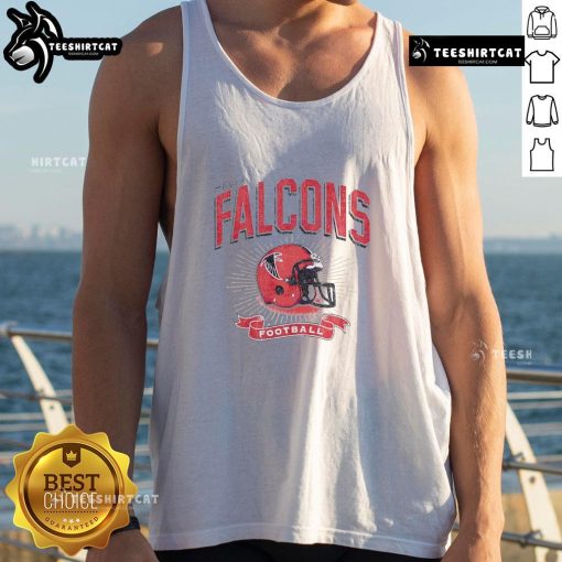 Alt Text: Vintage distressed tank top featuring the Atlanta Falcons football helmet design, perfect for fans and casual wear.