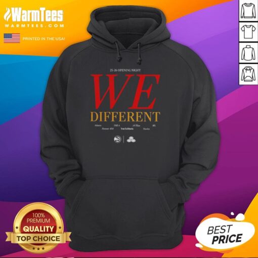 Atlanta Hawks 'We Different' hoodie for the 2025-26 opening night, showcasing team spirit and stylish design.