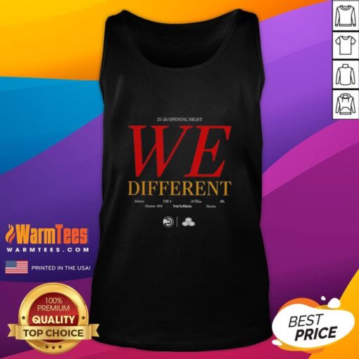 Atlanta Hawks 25-26 Opening Night tank top featuring 'We Different' design, perfect for game day fans.