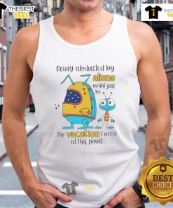 Funny tank top design featuring aliens and the phrase about vacation, perfect for those who love humorous sci-fi themes.