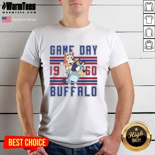 Retro 1960 style t-shirt featuring Nice Bluey and Bingo at a Buffalo Bulls football game, perfect for game day fans.