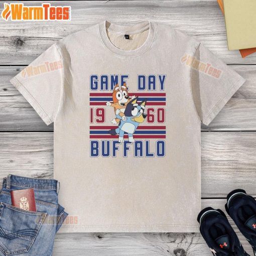 Retro 1960 style washed t-shirt featuring Bluey and Bingo for Buffalo Bulls football game day.