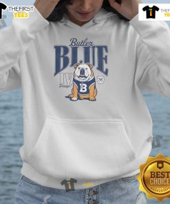 Alt Text: Nice Butler University Blue IV Dawgs mascot hoodie featuring vibrant colors and a stylish design for fans.