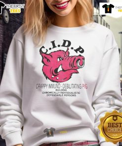 Alt Text: Cozy Nice C.I.D.P. Crappy Immuno Debilitating Pig Sweatshirt, perfect for casual wear and raising awareness for C.I.D.P.
