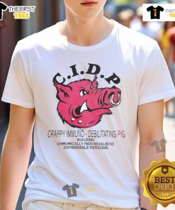 Funny C.I.D.P. Crappy Immuno Debilitating Pig T-Shirt design with quirky pig graphic for awareness and humor.