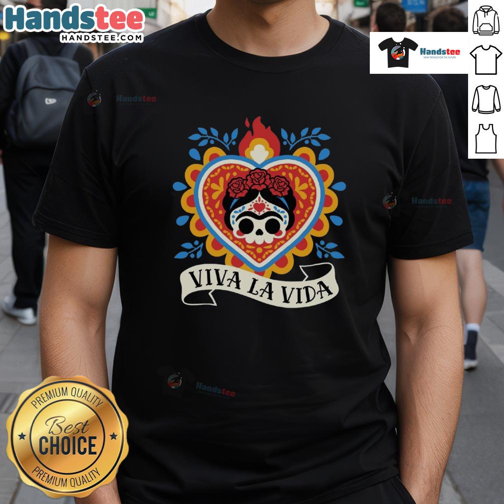Nice Calavera Frida Sagrado Corazon T Shirt Alt Text: Nice Calavera Frida Sagrado Corazon T-Shirt featuring vibrant colors and intricate designs inspired by Frida Kahlo.