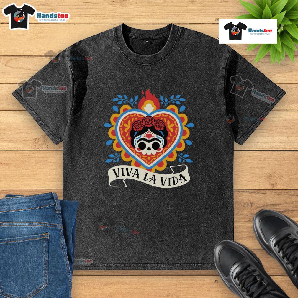 Nice Calavera Frida Sagrado Corazon Washed T Shirt Alt Text: Nice Calavera Frida Sagrado Corazon washed t-shirt featuring vibrant artwork and a relaxed fit, perfect for casual wear.