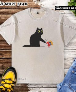 Women wearing 'Nice Cat Ladies for Kamala Harris & Donald Trump' washed t-shirt, showcasing a unique political style.