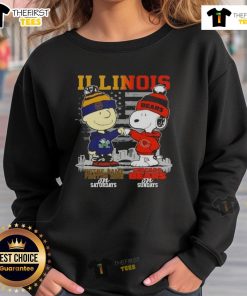 Nice Charlie Brown sweatshirt featuring Notre Dame Fighting Irish for Saturdays and Chicago Bears Snoopy for Sundays.