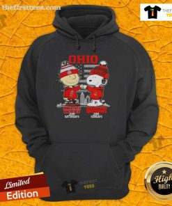 Ohio State Buckeyes and Cleveland Browns hoodie featuring Charlie Brown and Snoopy in a skyline design.
