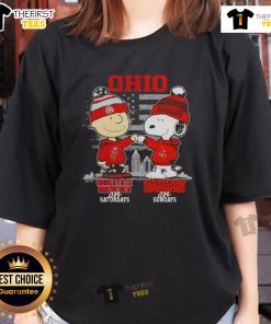 Nice Charlie Brown Ohio State Buckeyes tee and Snoopy Cleveland Browns shirt for ladies, perfect for game day style.