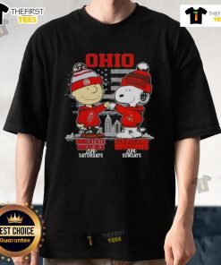 Nice Charlie Brown Ohio State Buckeyes X Snoopy Cleveland Browns Skyline T-Shirt for sports fans on game days.