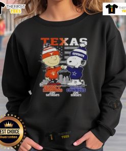 Nice Charlie Brown Texas Longhorns and Snoopy Dallas Cowboys skyline sweatshirt, perfect for game day style.