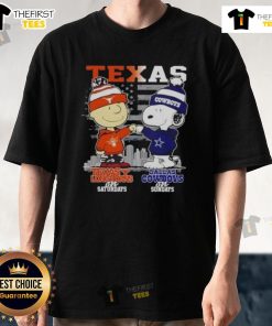 Nice Charlie Brown Texas Longhorns X Snoopy Dallas Cowboys skyline T-shirt for weekend sports fans.