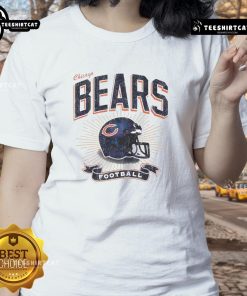 Vintage distressed Chicago Bears football helmet on a ladies tee, perfect for fans of retro NFL apparel.