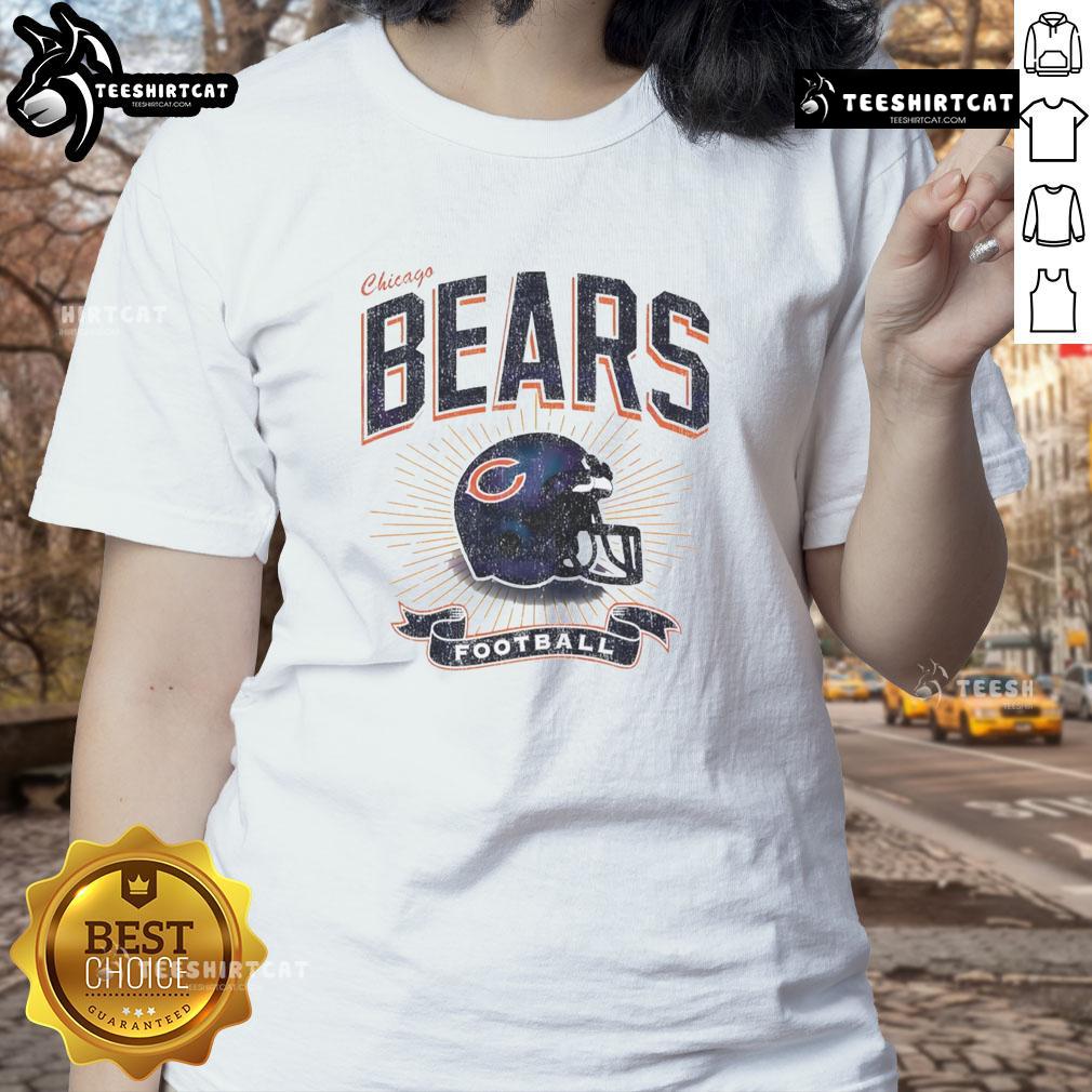 Nice Chicago Bears Football Helmet Distressed Vintage Ladies Tee Vintage distressed Chicago Bears football helmet on a ladies tee, perfect for fans of retro NFL apparel.