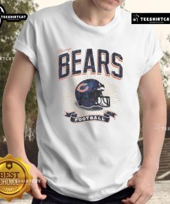 Distressed vintage Chicago Bears football helmet graphic on a stylish T-shirt, perfect for fans and collectors.