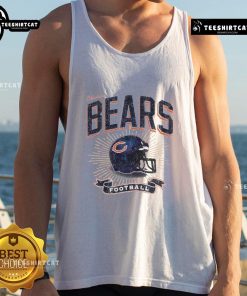 Distressed vintage tank top featuring a Chicago Bears football helmet design, perfect for fans and casual wear.