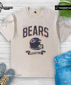 Distressed vintage washed t-shirt featuring a Chicago Bears football helmet design for fans and collectors.