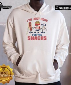 Alt Text: Chicago Cubs hoodie with slogan 'I'm Just Here For The Snacks', perfect for fans and snack lovers at games.