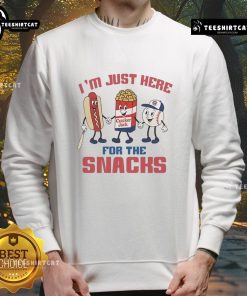 Nice Chicago Cubs I'm Just Here For The Snacks sweatshirt featuring team colors and playful graphic design.