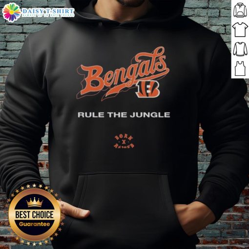 Alt Text: Cincinnati Bengals Born x Raised Rule The Jungle Hoodie in black, showcasing vibrant team logo and stylish design.