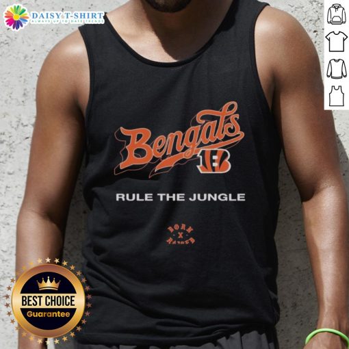 Nice Cincinnati Bengals Born x Raised Rule The Jungle tank top in black with vibrant team logo, perfect for fans.