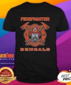 Cincinnati Bengals firefighter T-shirt featuring a bold fire department logo, perfect for fans and firefighters alike.