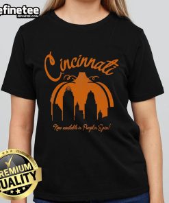 Nice Cincinnati Pumpkin Spice ladies tee, perfect for fall fashion and showing off your city pride in style.