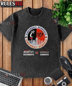 Nice Cincinnati Sports Bearcats Saturdays on Bengals Sundays Skyline Washed T-Shirt in vibrant colors, perfect for fans.