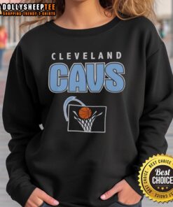Alt Text: Retro Cleveland Cavaliers throwback sweatshirt featuring classic team logo and vibrant colors, perfect for fans.