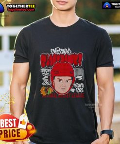 Alt Text: Cartoon T-shirt featuring a big head of Connor Bedard, showcasing Chicago Blackhawks NHL team spirit and style.